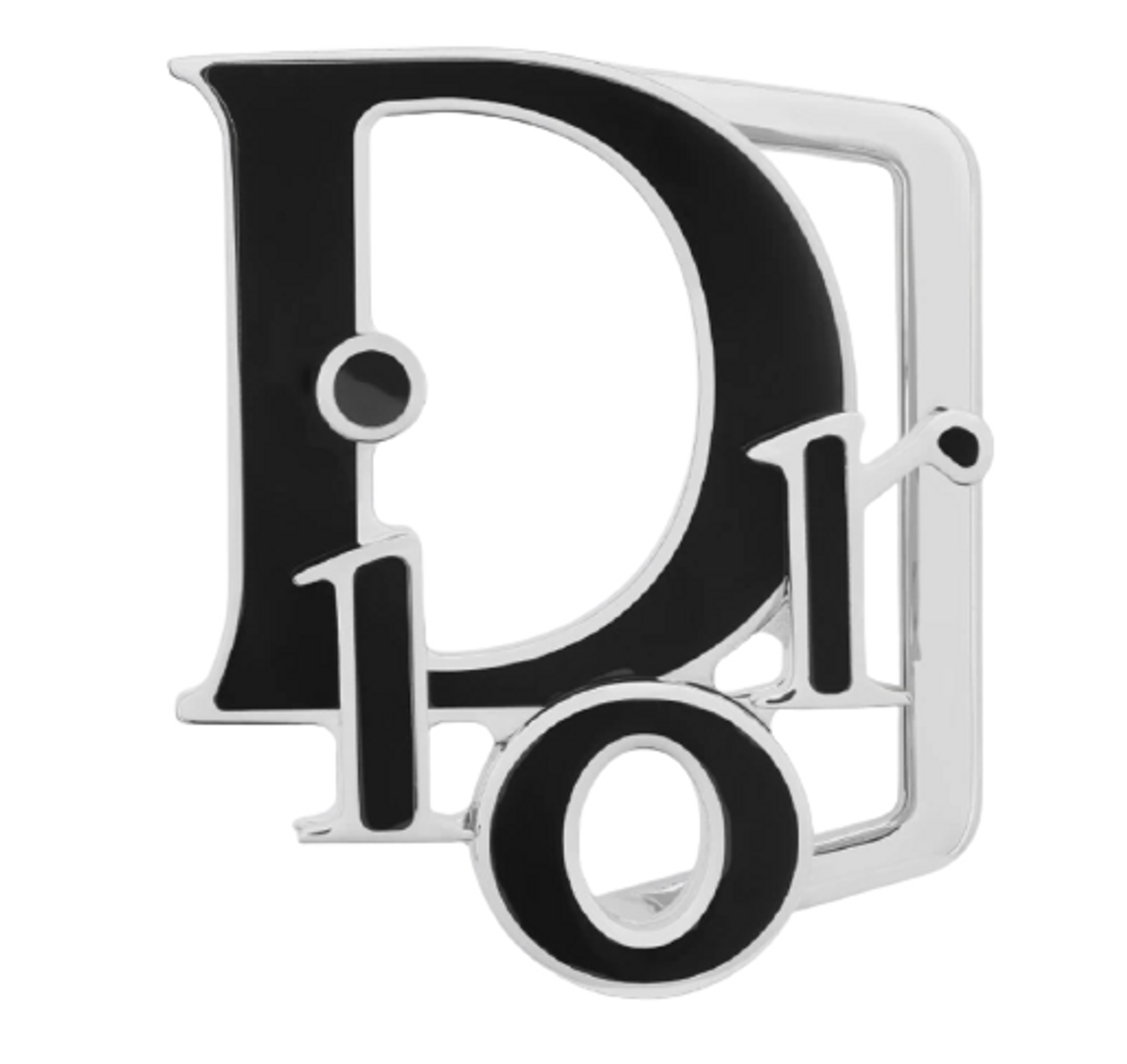 Dior World Tour Dior Oblique Palladium-Finish Brass And Black Enamel 35 Mm Belt Buckle