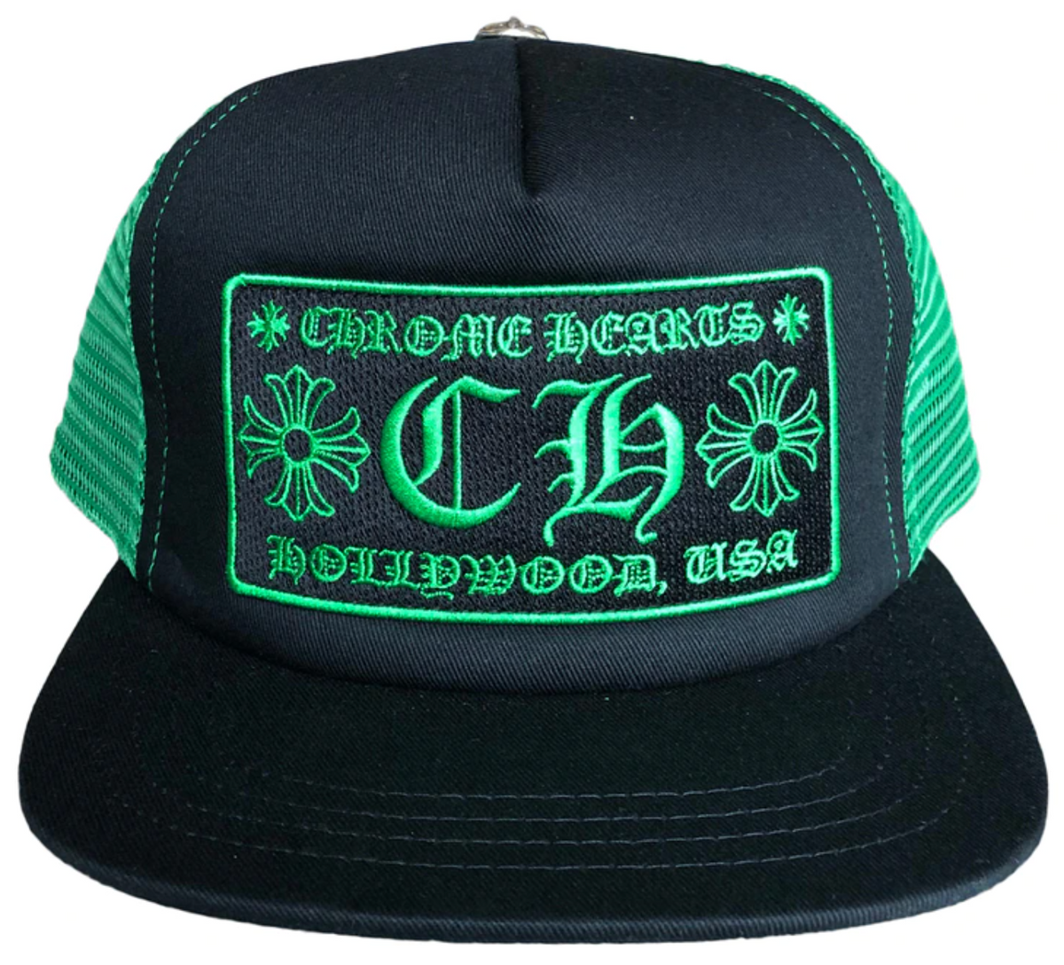 Chrome Hearts CH Hollywood Black Green Trucker Cap