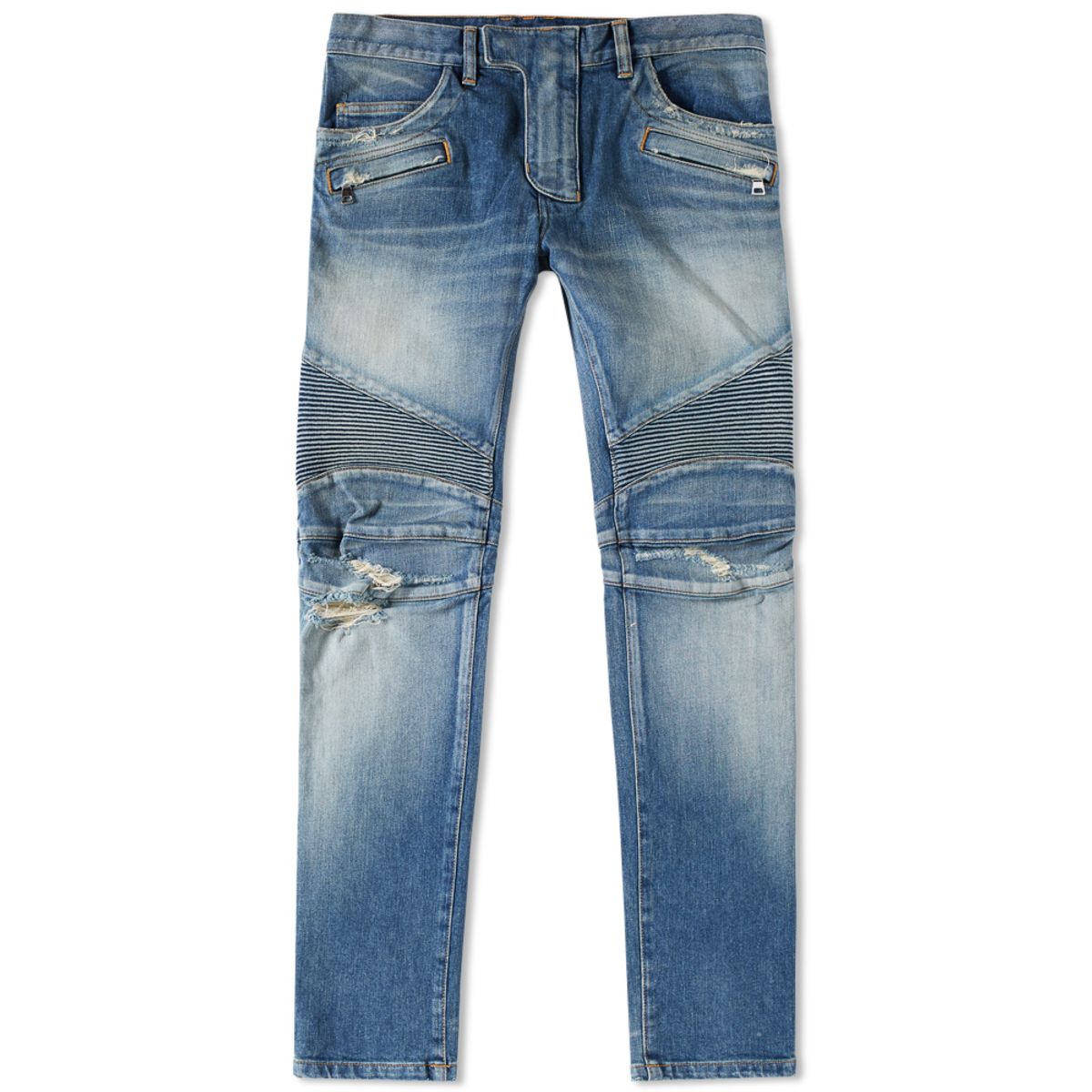 Balmain Balmain Washed Biker Stretch Jean In Blue