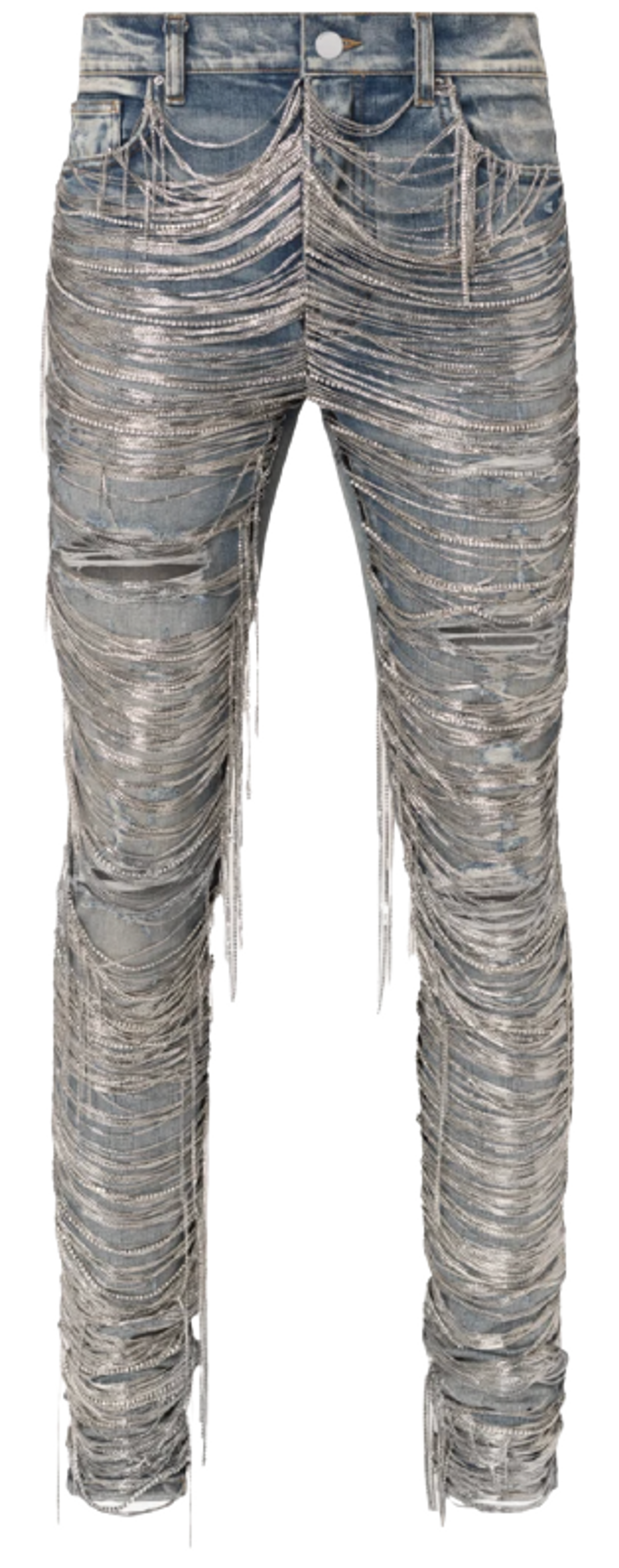 Amiri Fringe Wire Silver-Toned Chains Clay Indigo Jeans