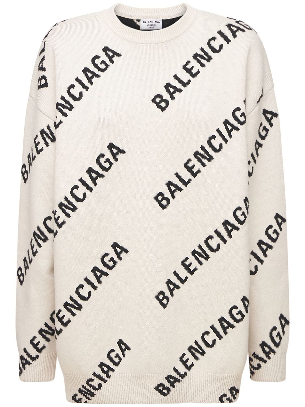 Balenciaga Allover Logo Crew Neck Pullover In White