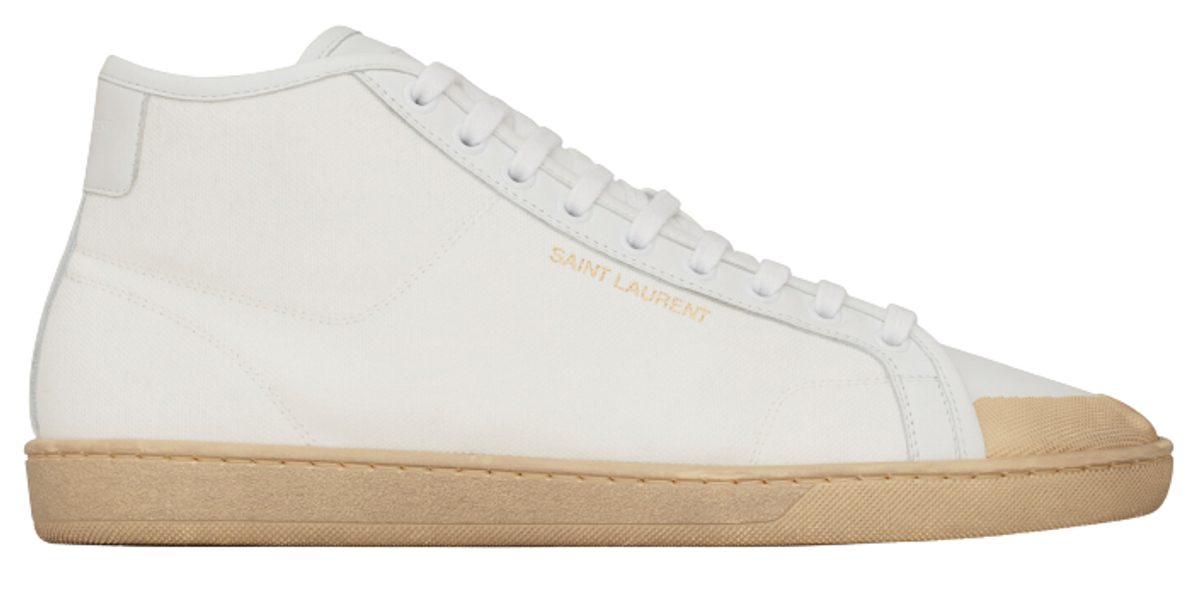 Saint Laurent Court Classic Mid-Top Canvas And Leather Off White Sneakers