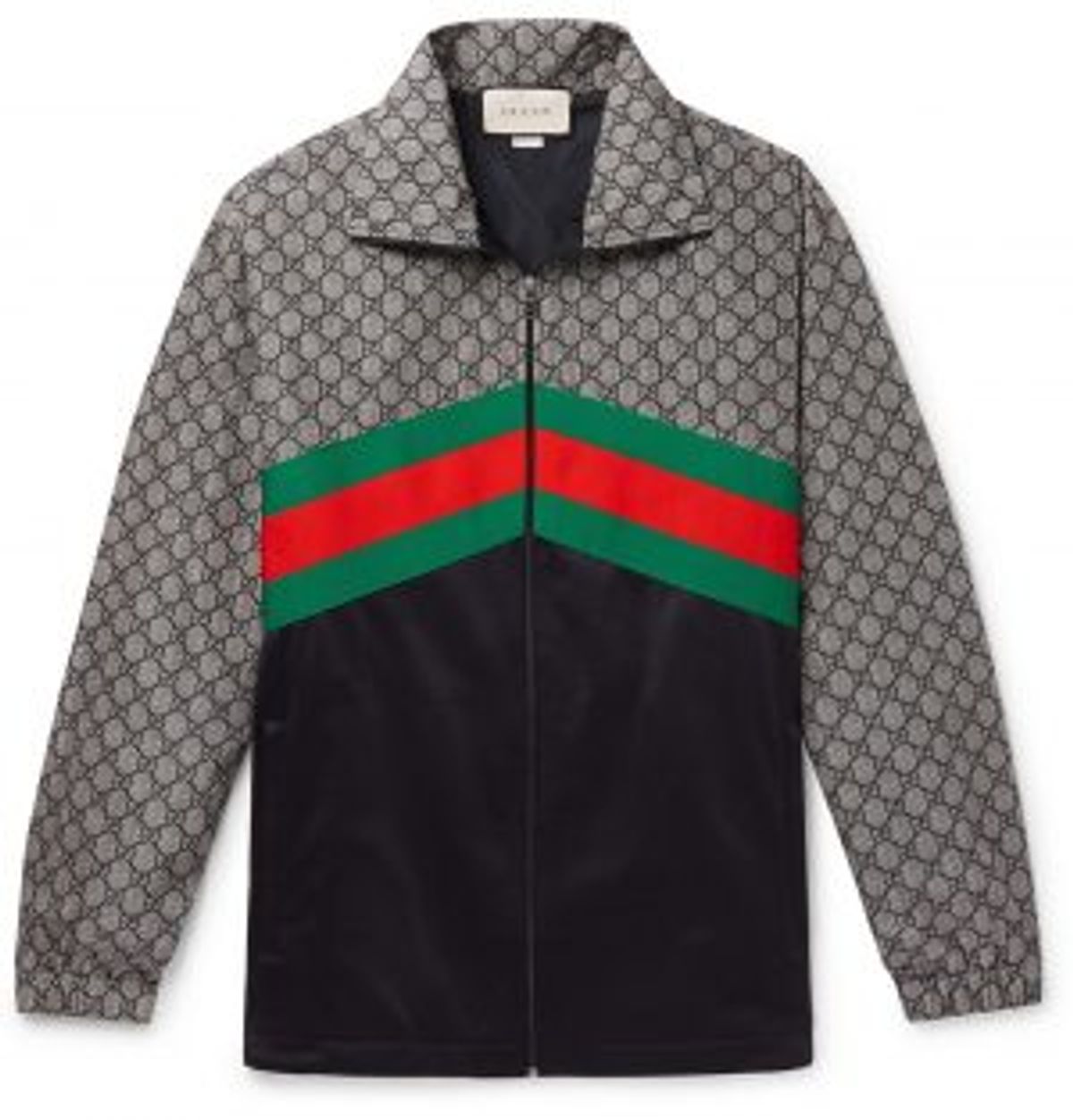 Gucci Webbing Trimmed Logo Print Nylon Track Jacket In Blue