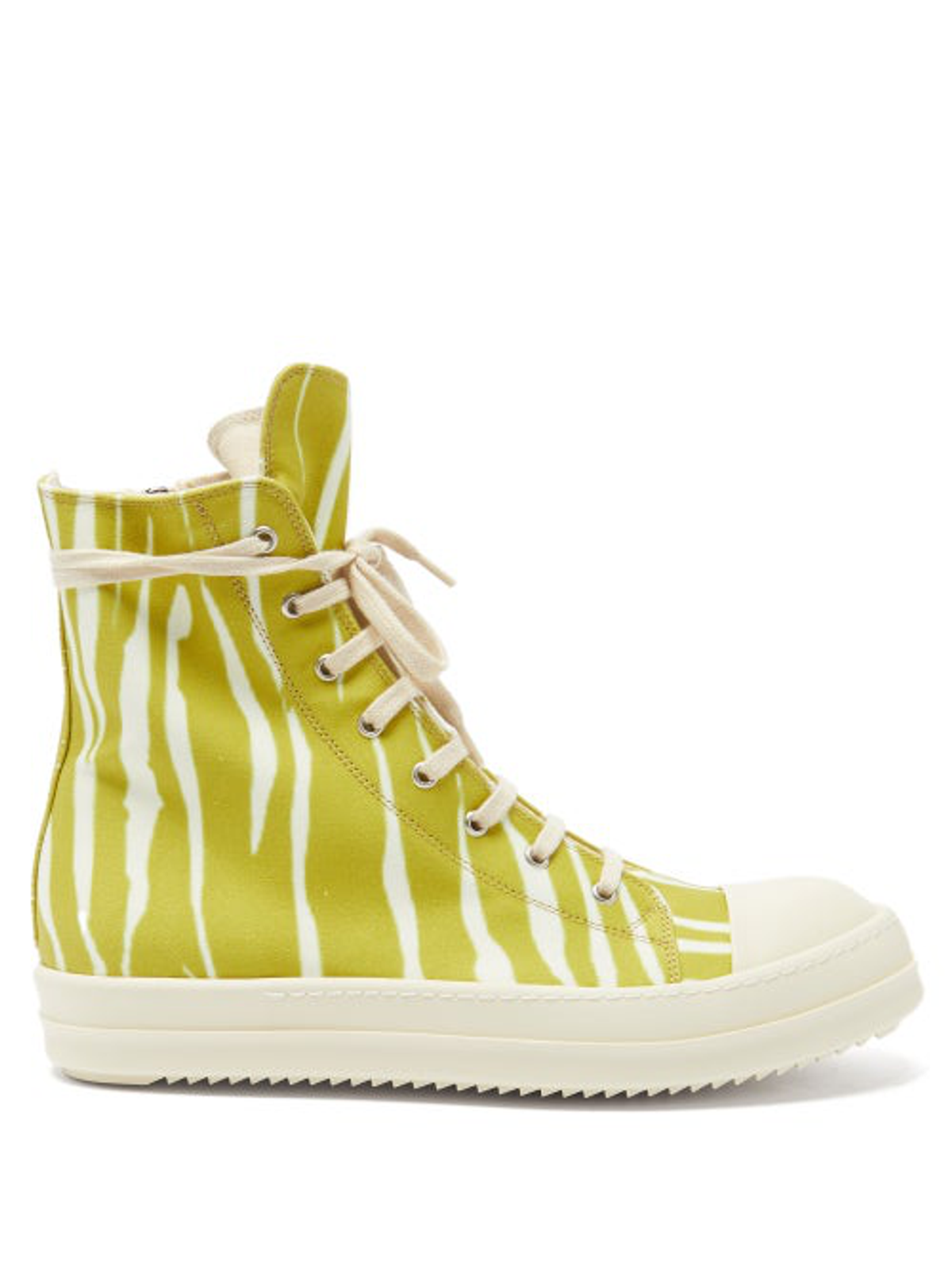 Rick Owens Stripe-Print Organic Cotton-Canvas Green High-Top Sneakers
