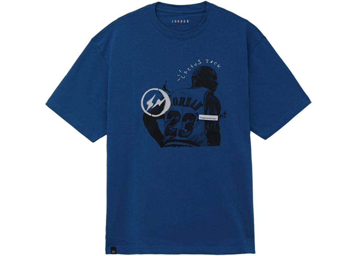 Jordan × Travis Scott Merch × Fragment Blue Logo T-Shirt