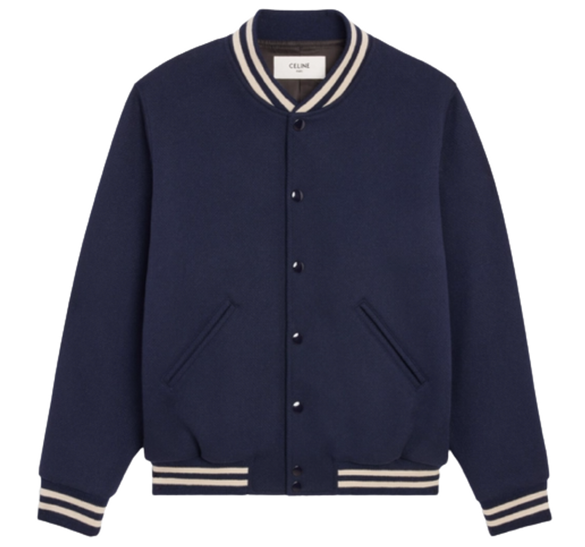 Celine Loose Varsity-Style Wool Bleu Navy Jacket
