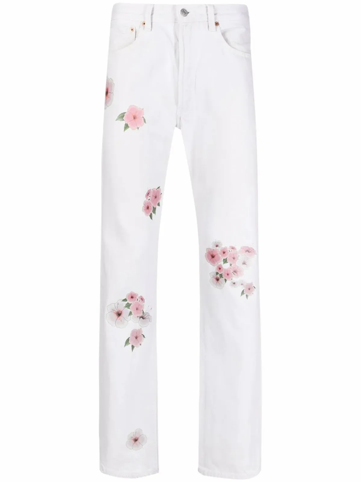 Mouty Floral-Print Slim-Fit White Jeans