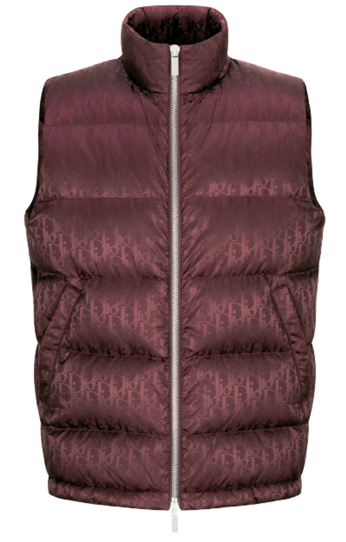 Dior Burgundy Technical Jacquard Oblique Sleeveless Down Jacket