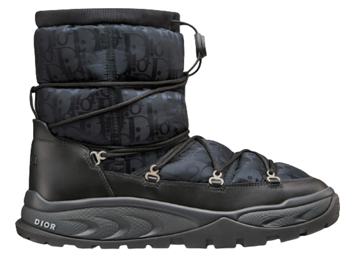 Dior Black Smooth Calfskin and Quilted Dior Oblique Mirage Technical Fabric Snow Ankle Boots