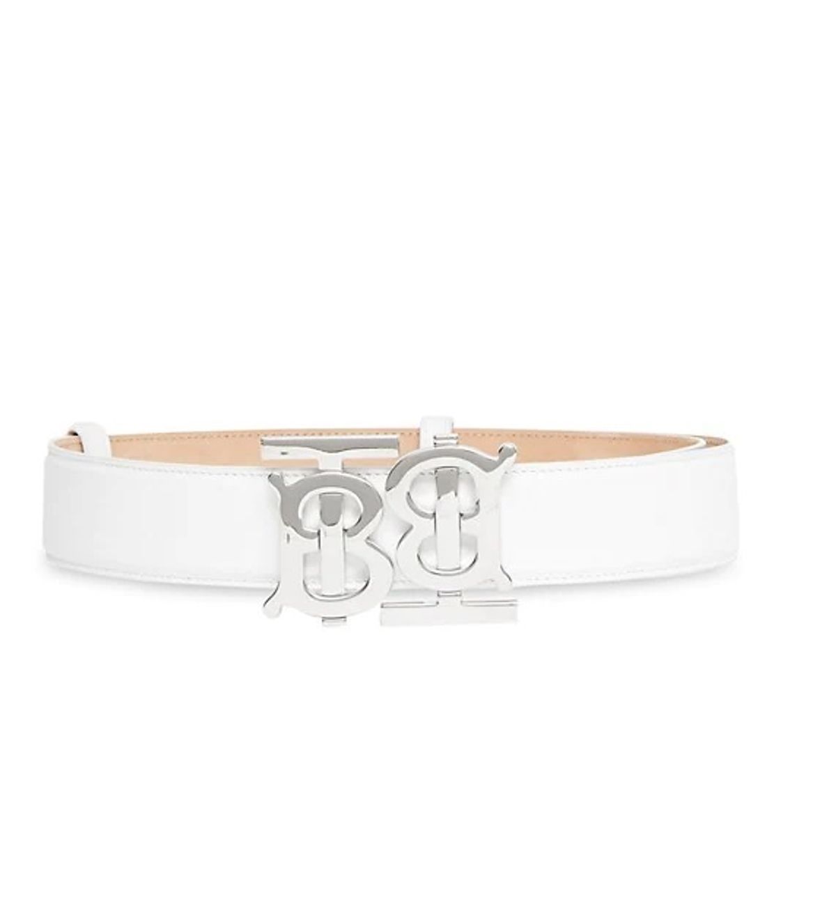 Burberry Double Monogram Motif Leather Belt In White 