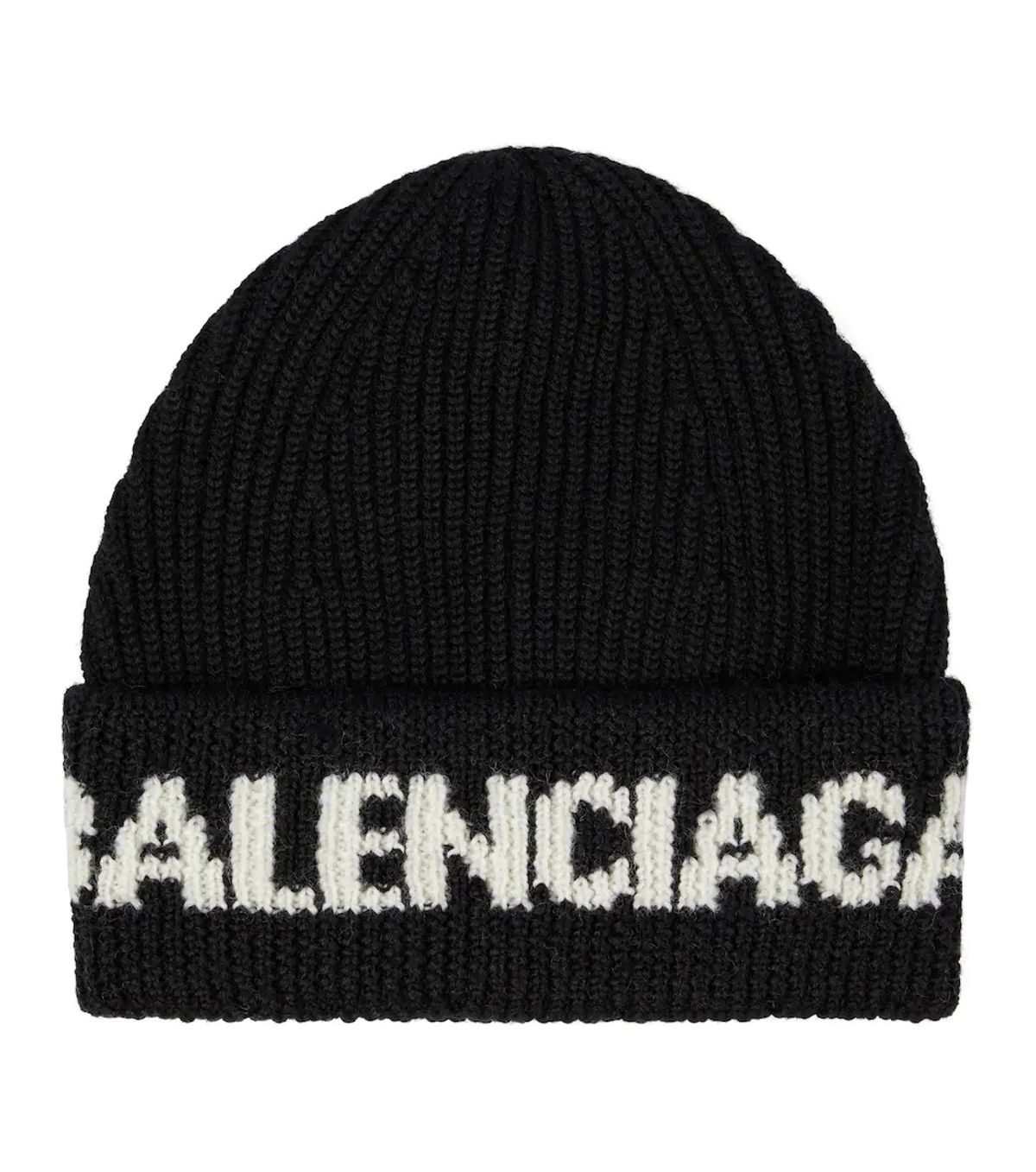 Balenciaga Logo-jacquard Ribbed Wool-blend Beanie In Black