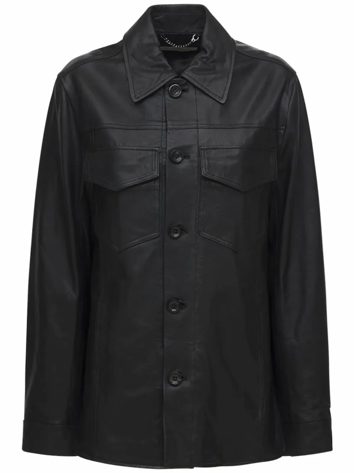 Dries Van Noten Black Leather Shirt Jacket