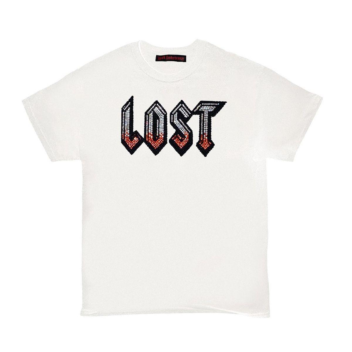 Lost Intricacy Logo Red Rhinestone White T-Shirt | WHAT'S ON THE STAR?