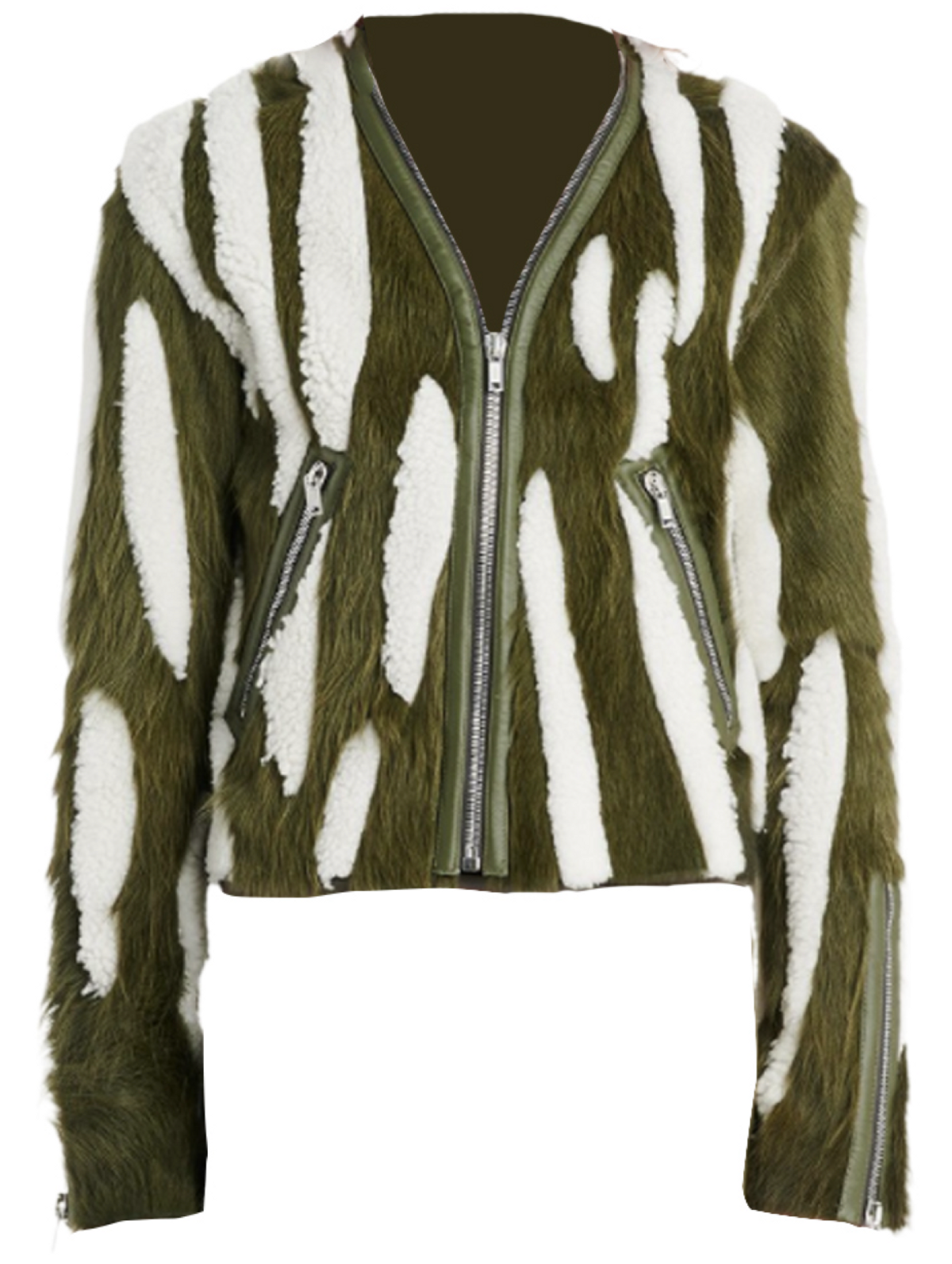 Rick Owens Klaus Striped Shearling Green Jacket