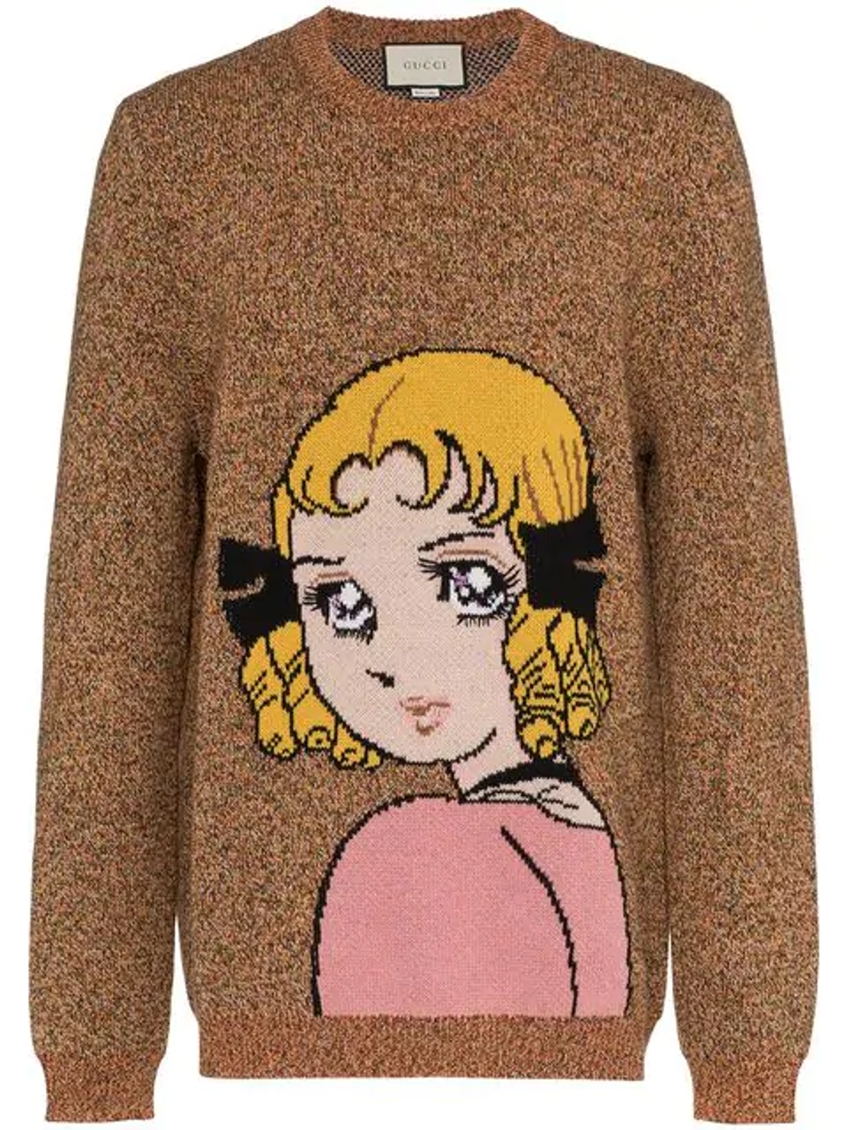 Gucci Manga Girl Intarsia Wool Brown Jumper