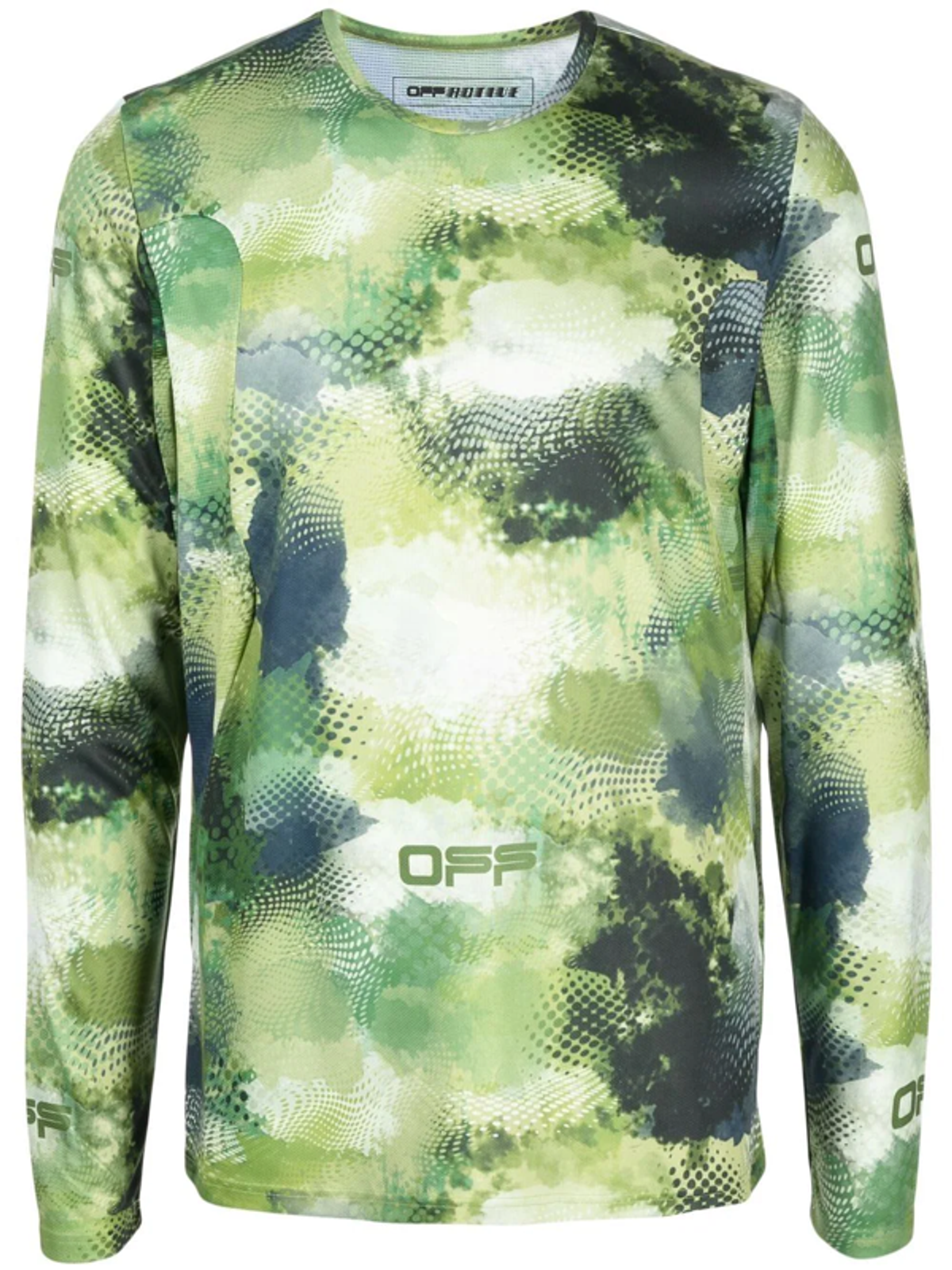 Off-White Abstract Print Green Long-Sleeved T-Shirt
