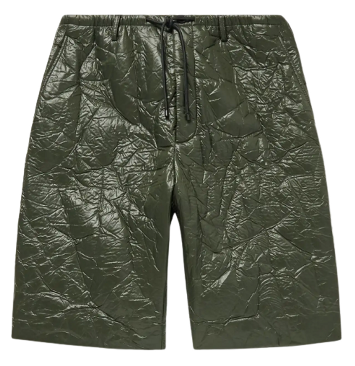 Dries Van Noten Wide-Leg Padded Crinkled-Shell Drawstring Green Shorts