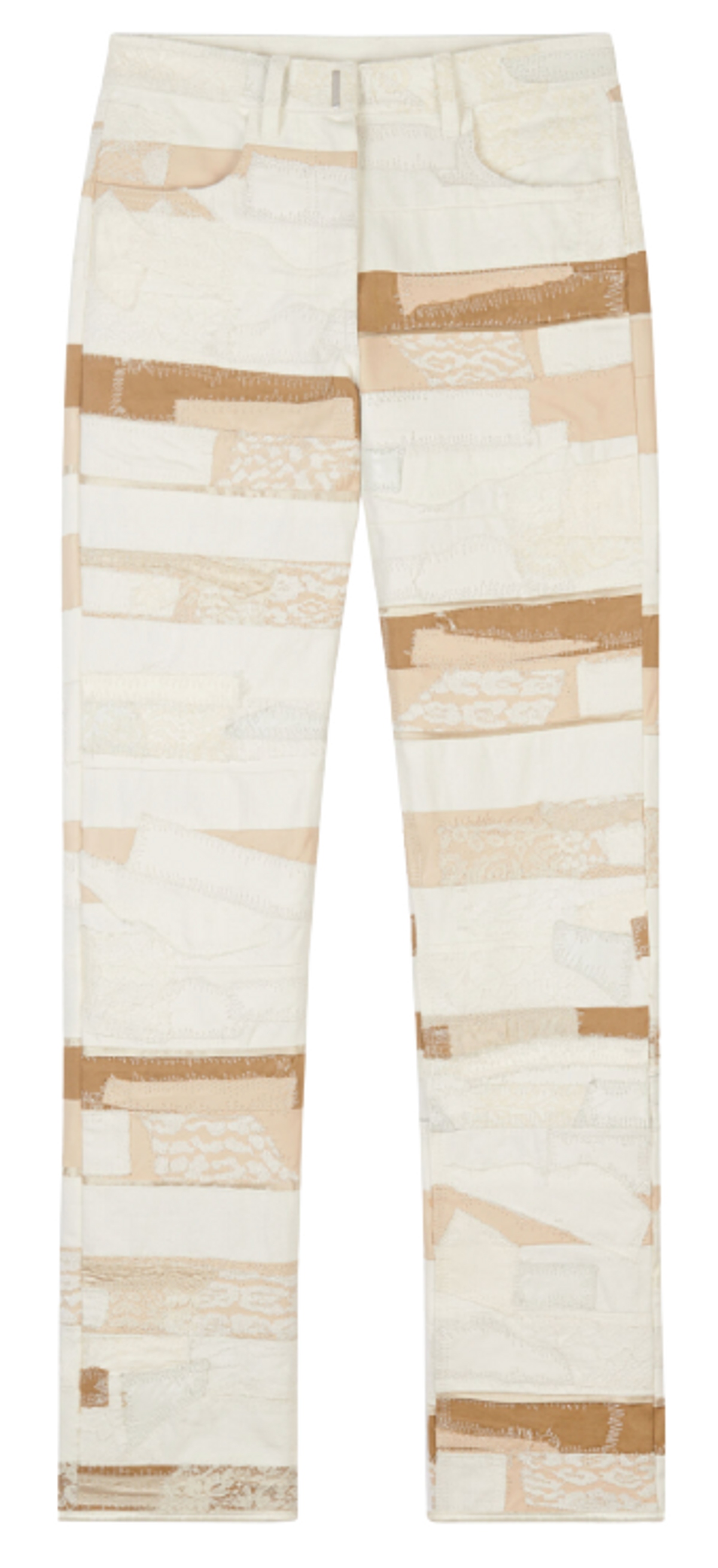 Givenchy Patchwork Denim Effect, Leather And Lace White Jeans