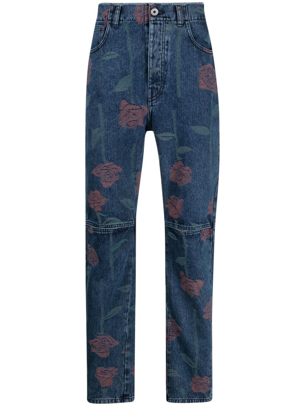 Opening Ceremony Rose Print Straight Leg Jeans In Blue