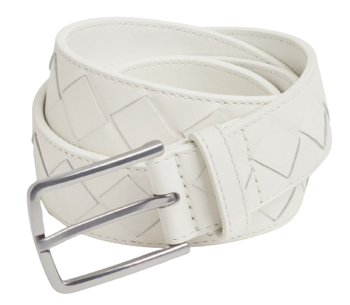 Bottega Veneta Intrecciato White Leather Belt