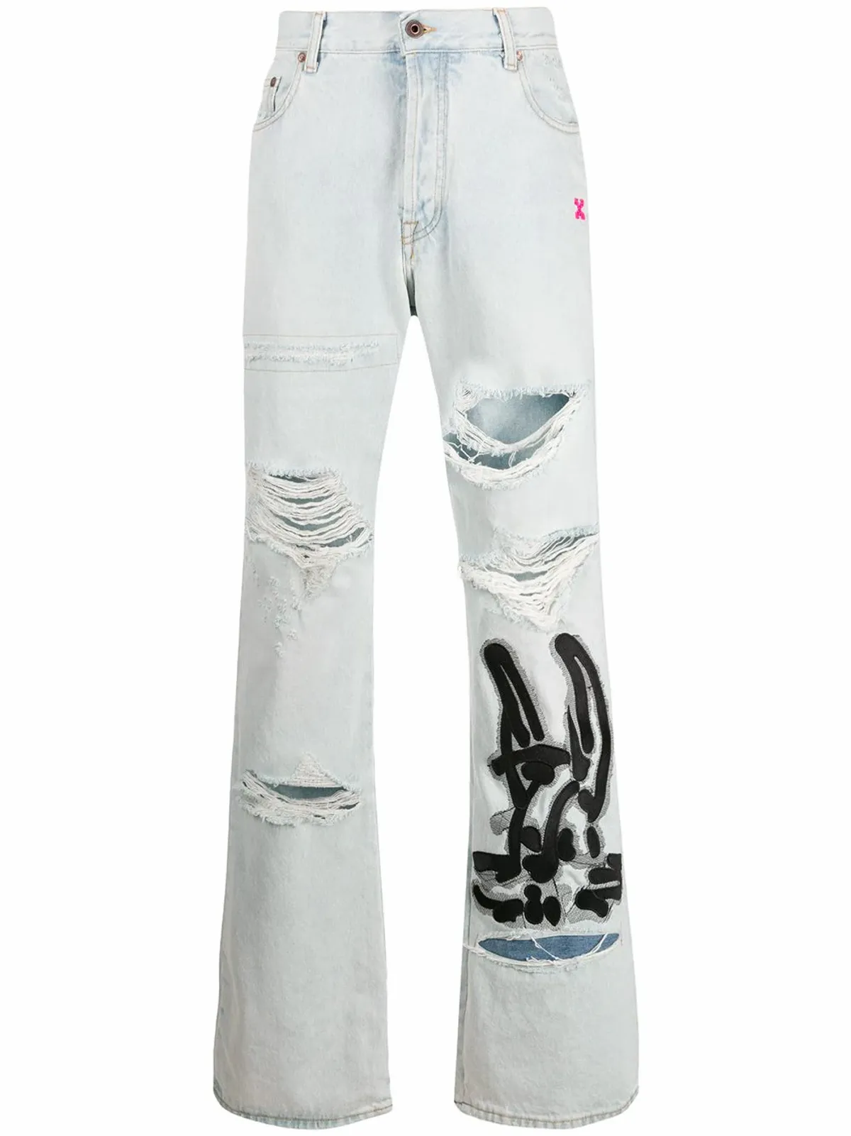 Off-White Slim-Leg Distressed Cotton Blue Jeans
