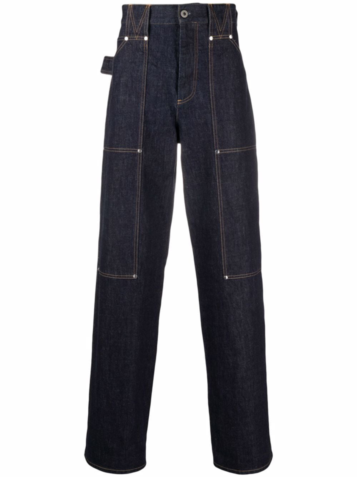 Bottega Veneta Contrast-Stitch Straight-Leg Blue Jeans