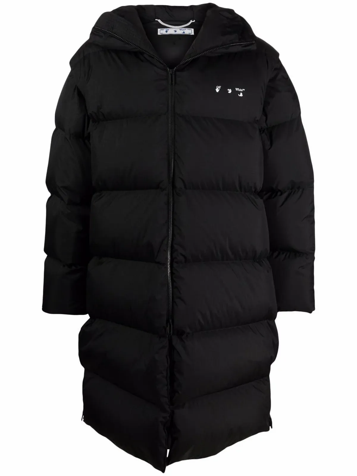 Off-White Down-Feather Mid-Length Black Coat