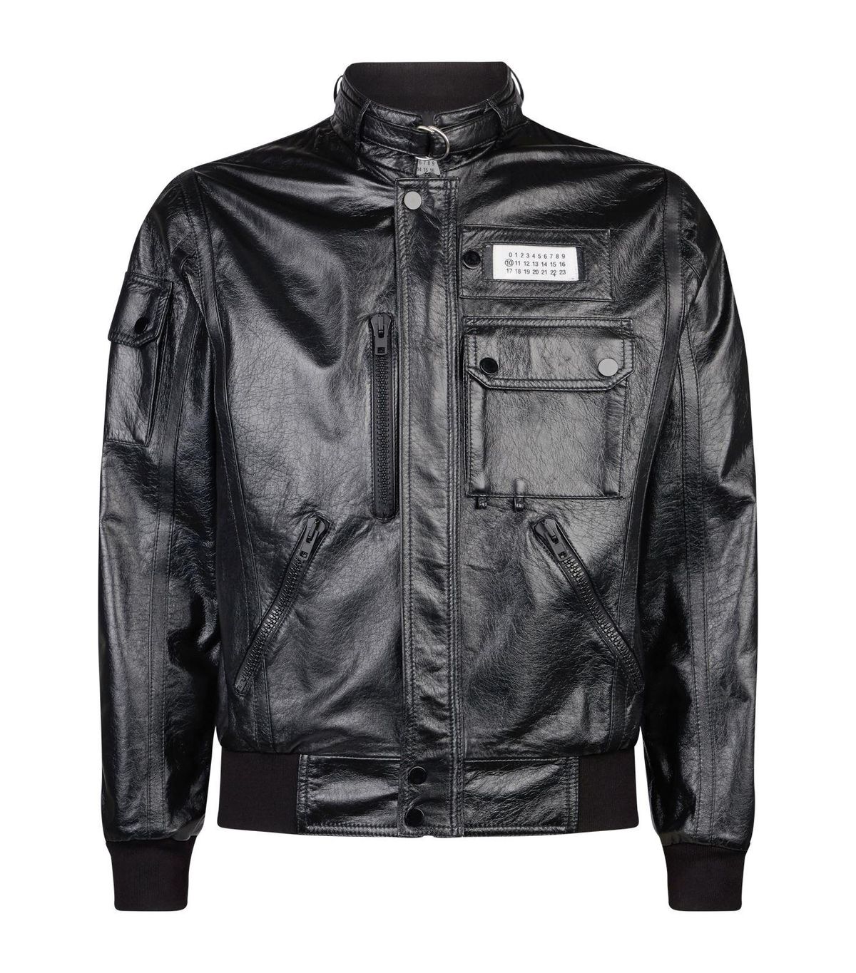 Maison Margiela Logo Tab Military Leather Black Jacket