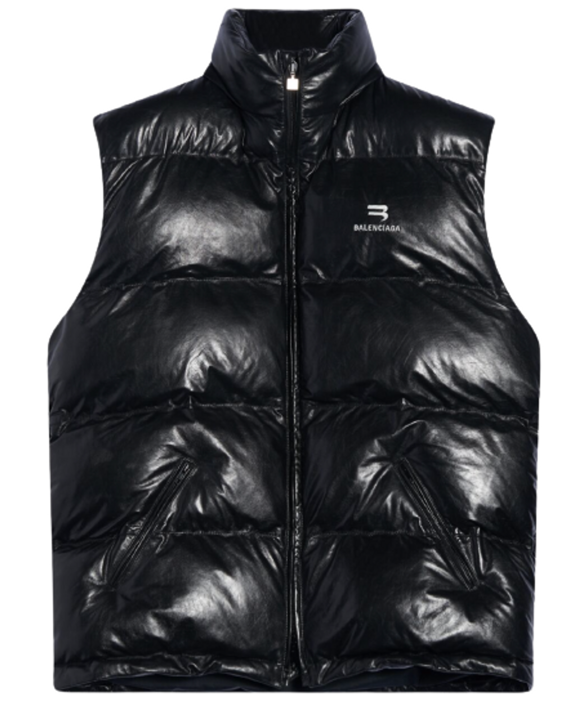 Balenciaga Sporty B Sleeveless Black Flat Soft Leather Puffer Jacket