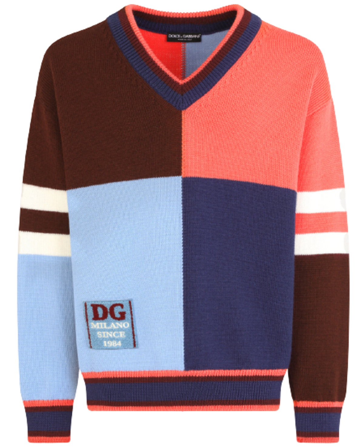 Dolce & Gabbana Wool Patchwork V-Neck Multicolor Sweater