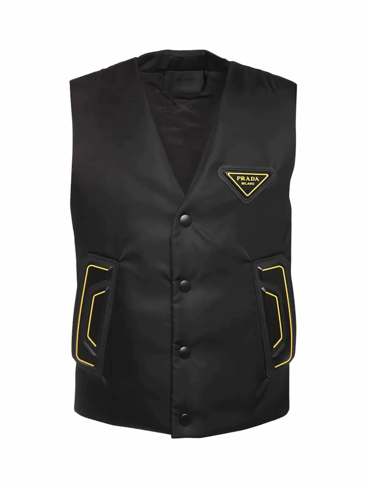 Prada Logo Patch Recycled Nylon Puffer Vest In Black