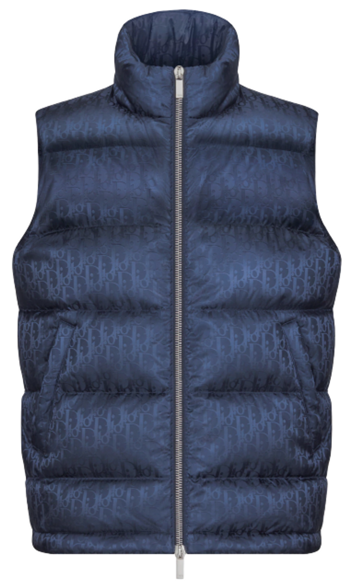 Dior Navy Blue Technical Jacquard Oblique Sleeveless Down Jacket