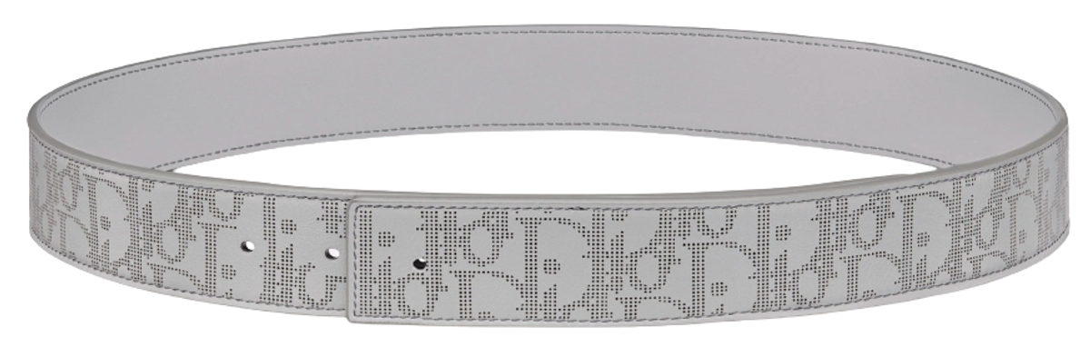 Dior Gray Oblique Galaxy Leather And Smooth Calfskin Reversible Belt Strap