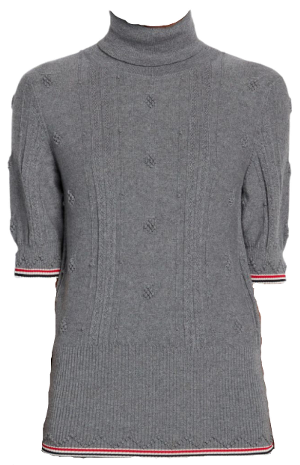 Thom Browne Light Grey Fine Merino Wool Novelty Crest Stitch Viscose Stripe Short-Sleeved Turtleneck