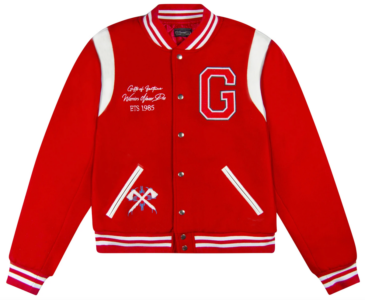 Gifts of Fortune Red Never Die Varsity Jacket