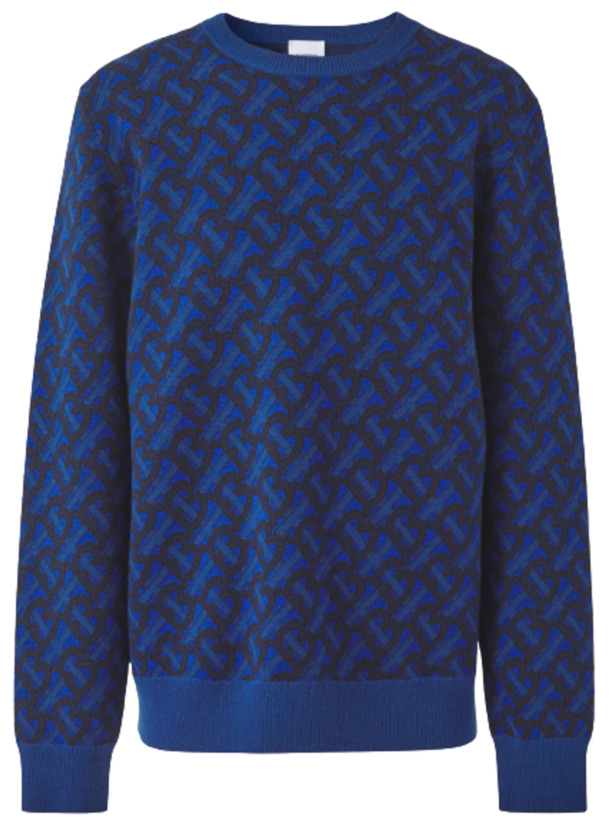 Burberry Blue Monogram Wool Jacquard Sweater