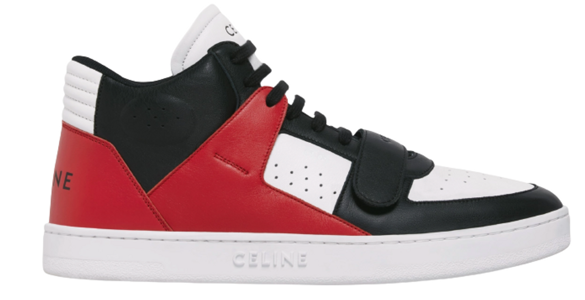 Celine Ct-02 Scratch Calfskin Black/Optic White/Red Mid Sneakers