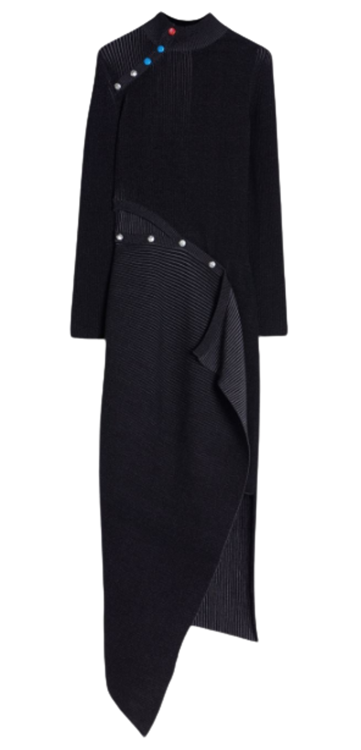 Off-White Black Ribbed Knit Asymmetric Dress