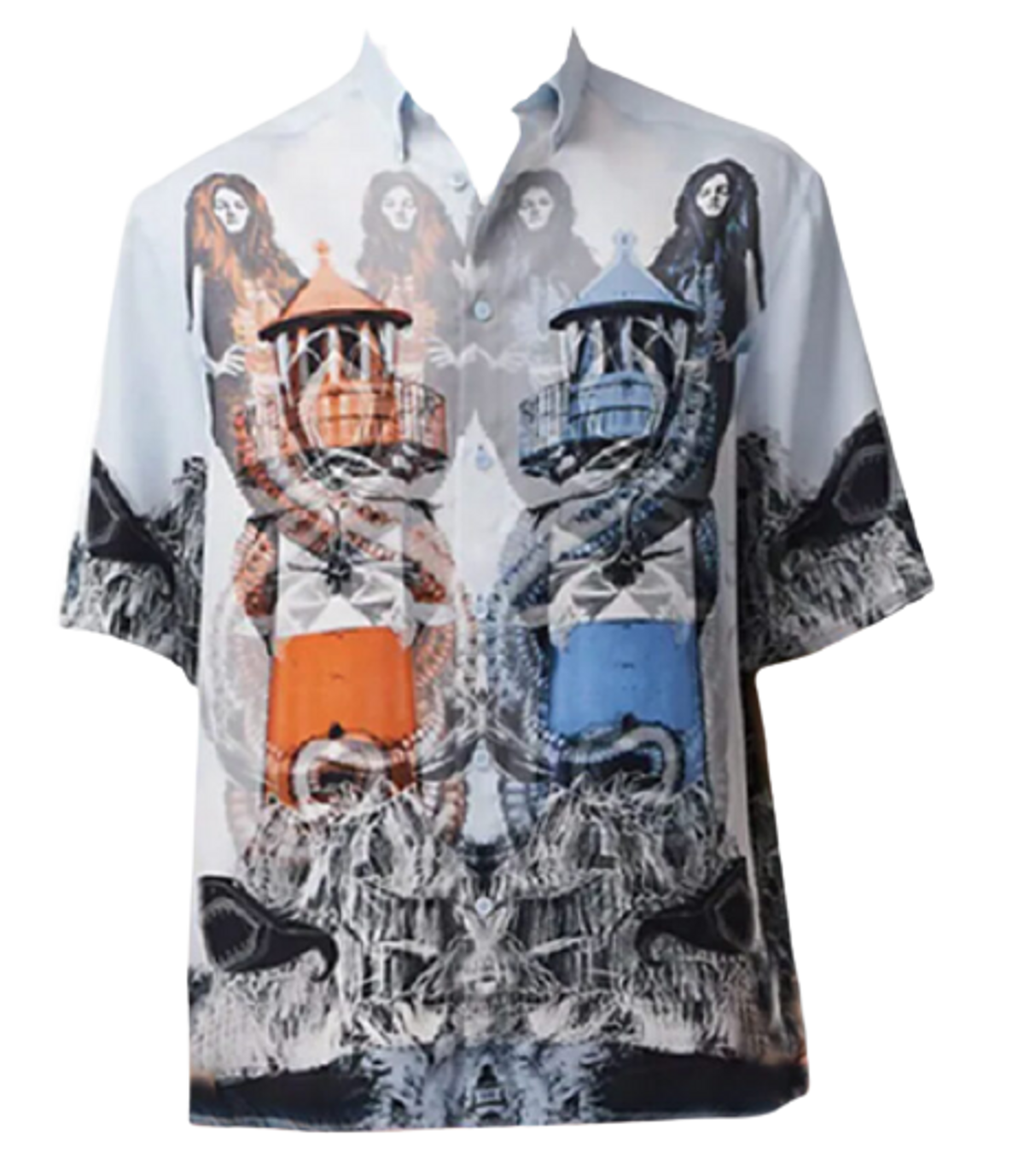 Burberry Mirrored Print Silk Short Sleeve Shirt