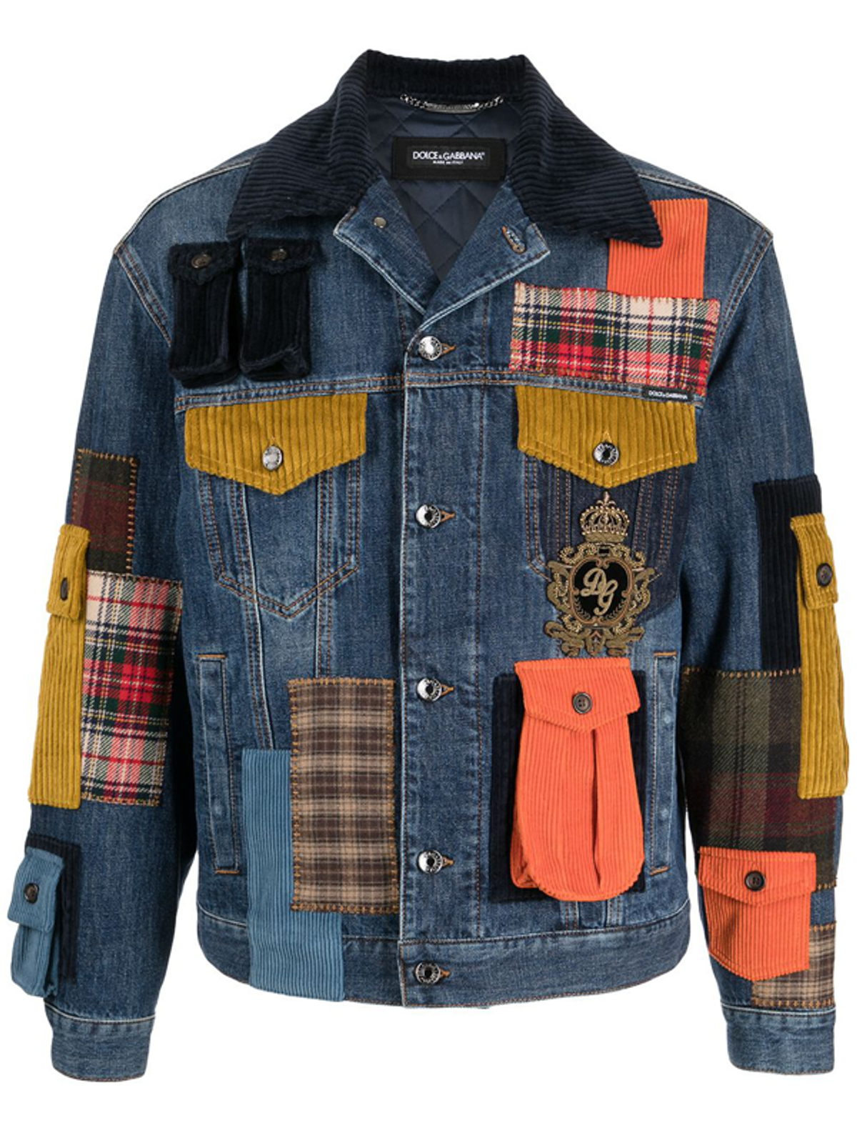 Dolce & Gabbana Multiple Pockets Patch Blue Stretch Denim Jacket