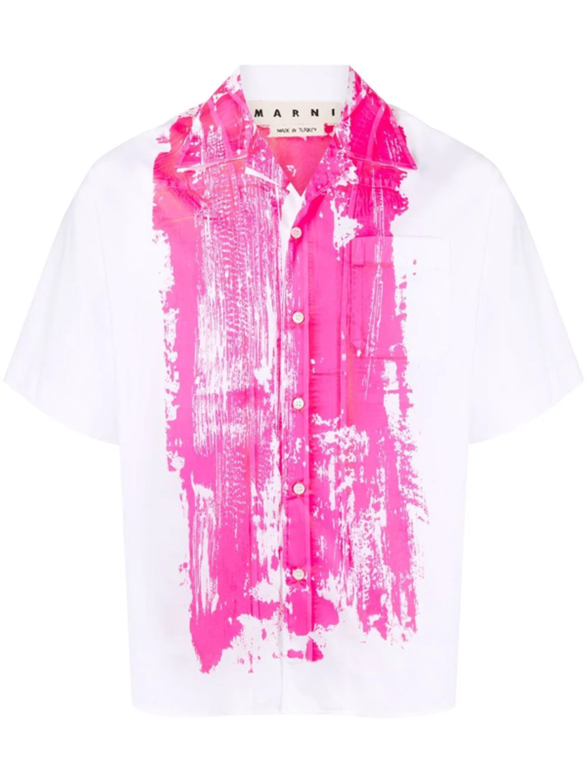 Marni Brushstroke Short Sleeve White Camp Shirt