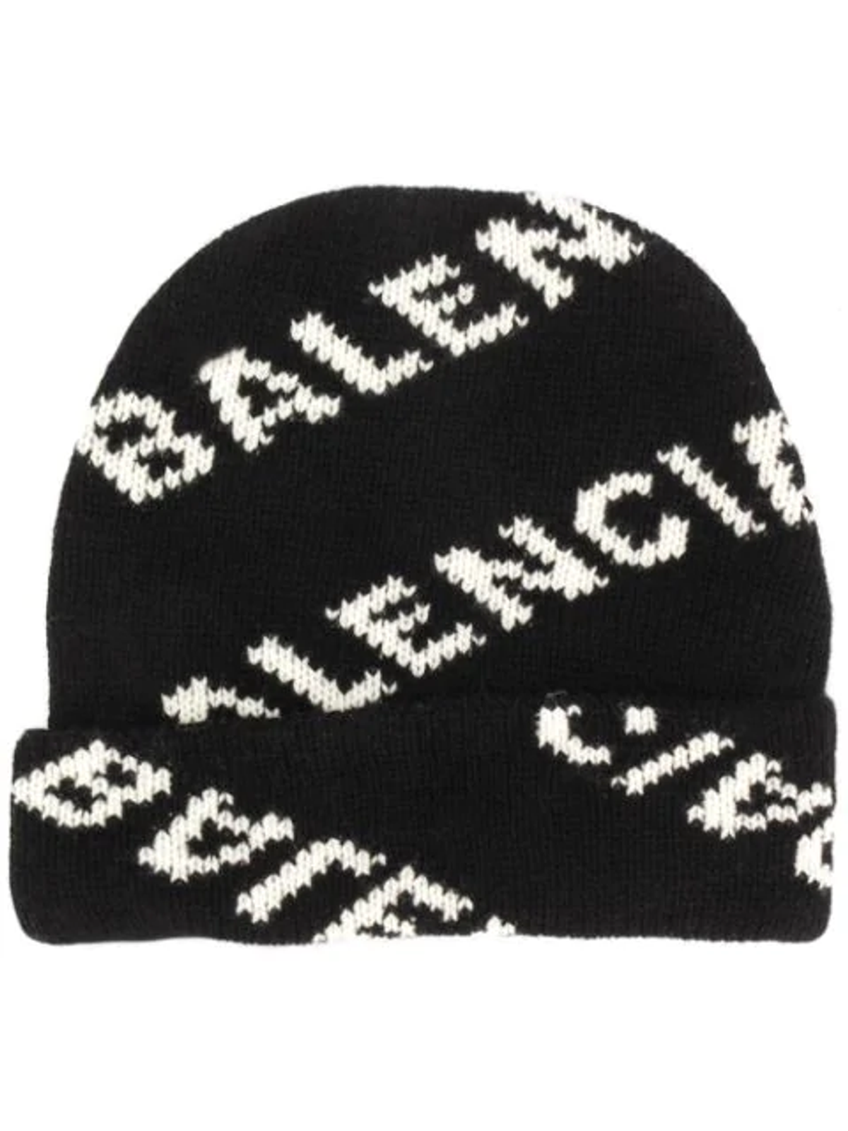 Balenciaga Logo Jacquard Wool Blend Beanie In 1070blkwht