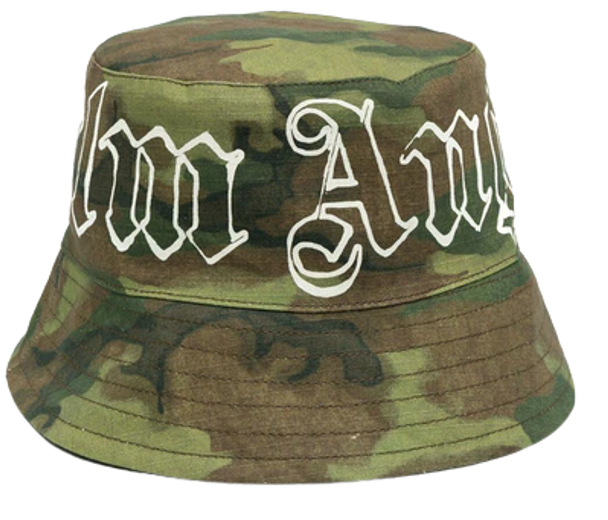 Palm Angels Logo Print Camouflage Bucket Hat