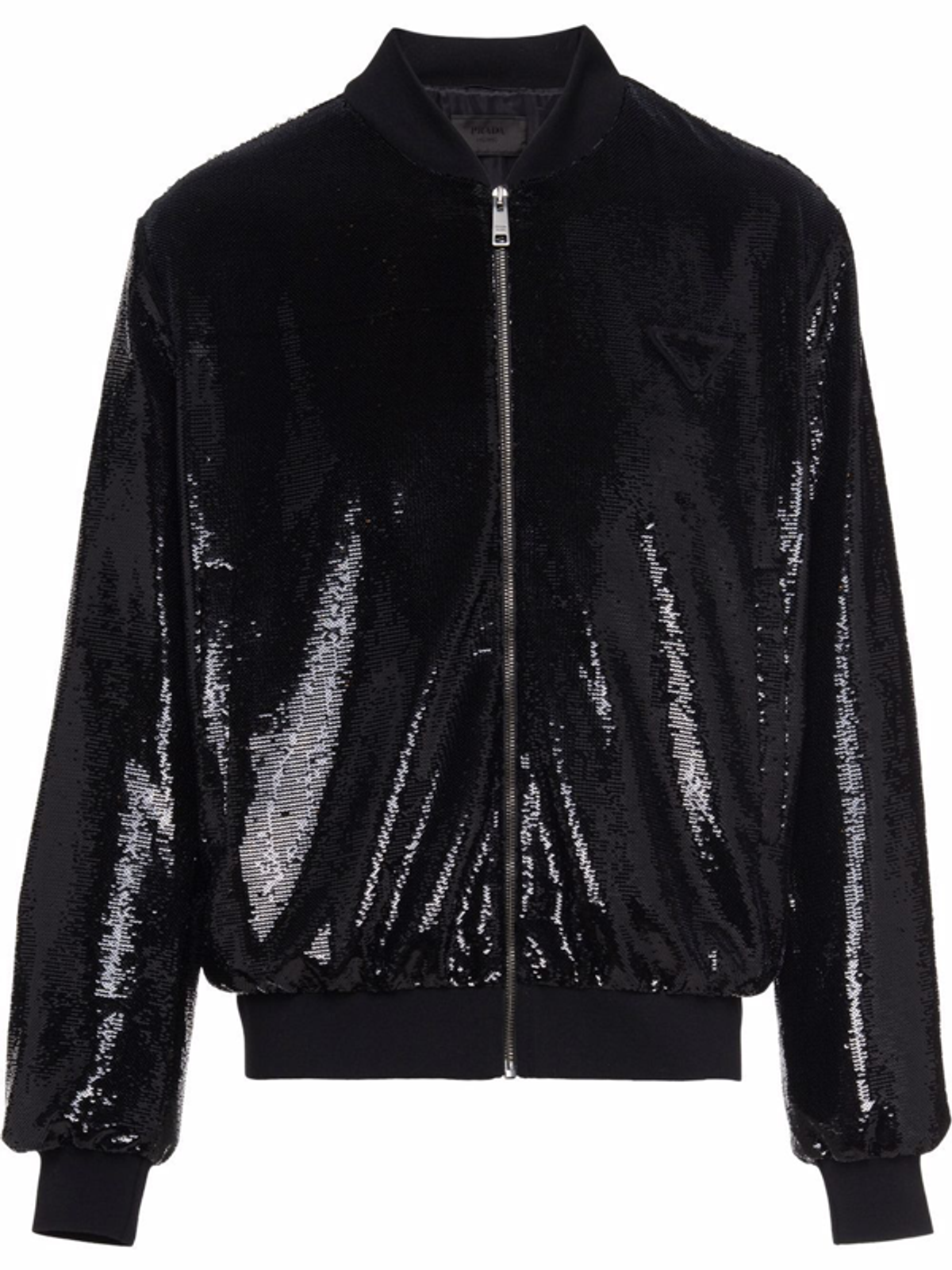 Prada Sequin Embellished Zip Front Bomber Jacket