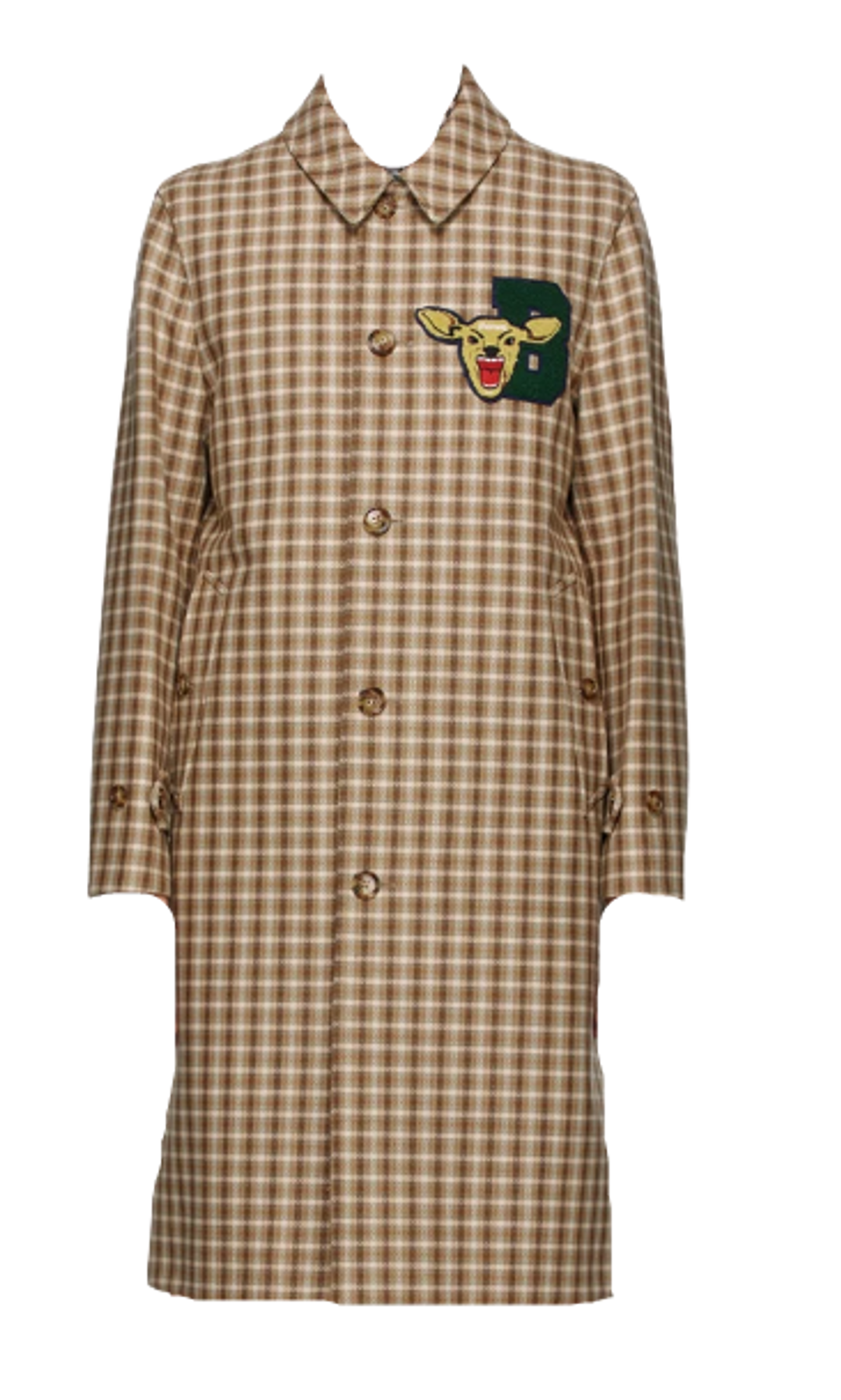 Burberry Deer Logo Embroidered Single Breast Checker Coat In Soft Fawn