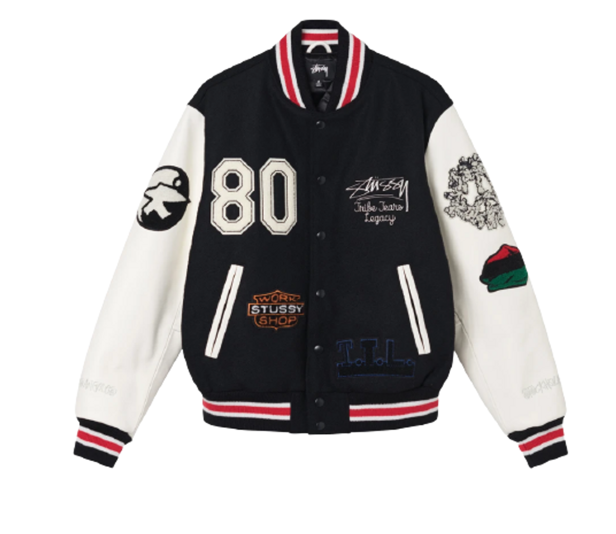 Stussy × Denim Tears Varsity Black White Jacket