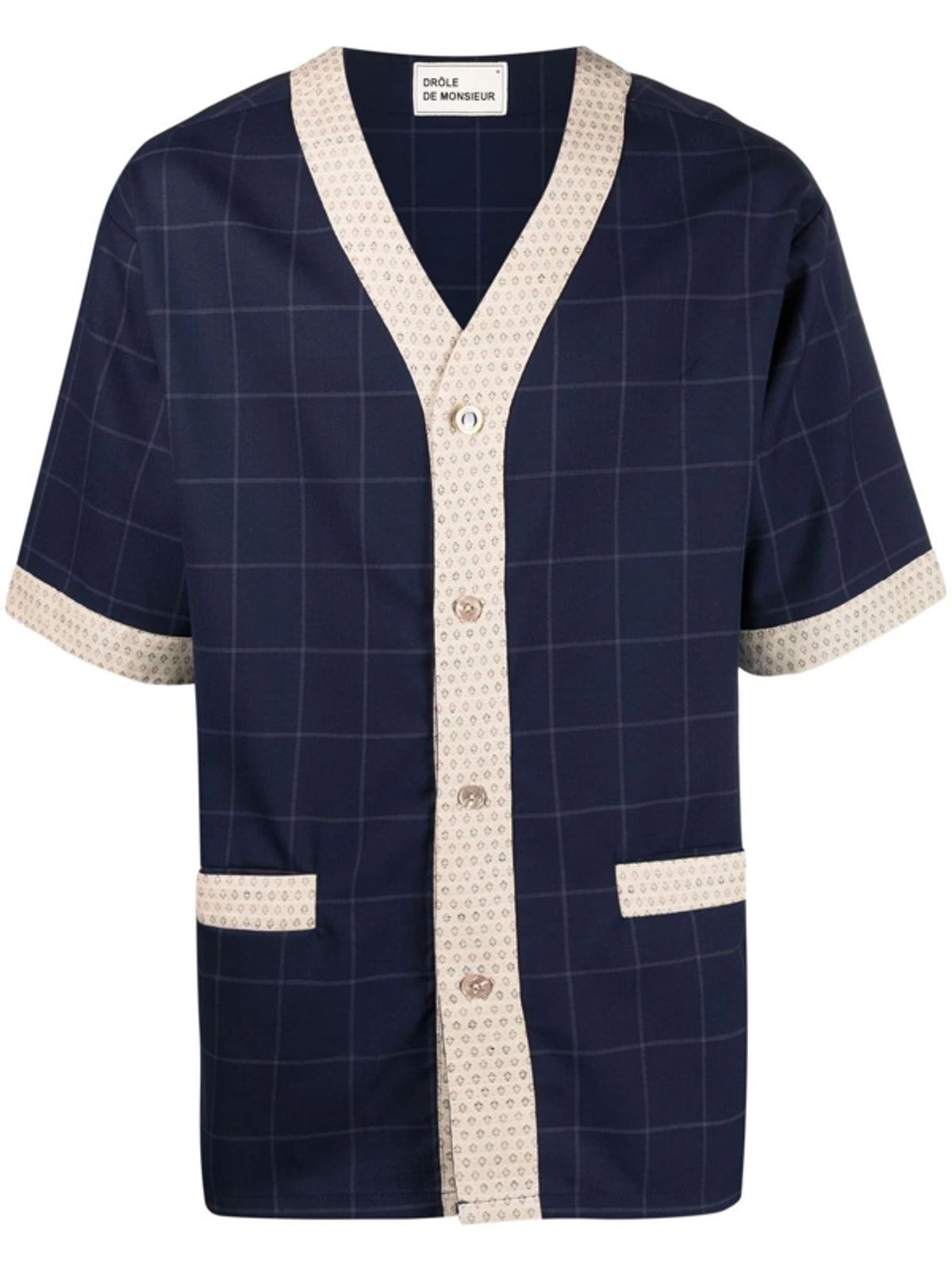 Drole De Monsieur Check Print Blue Wool Shirt
