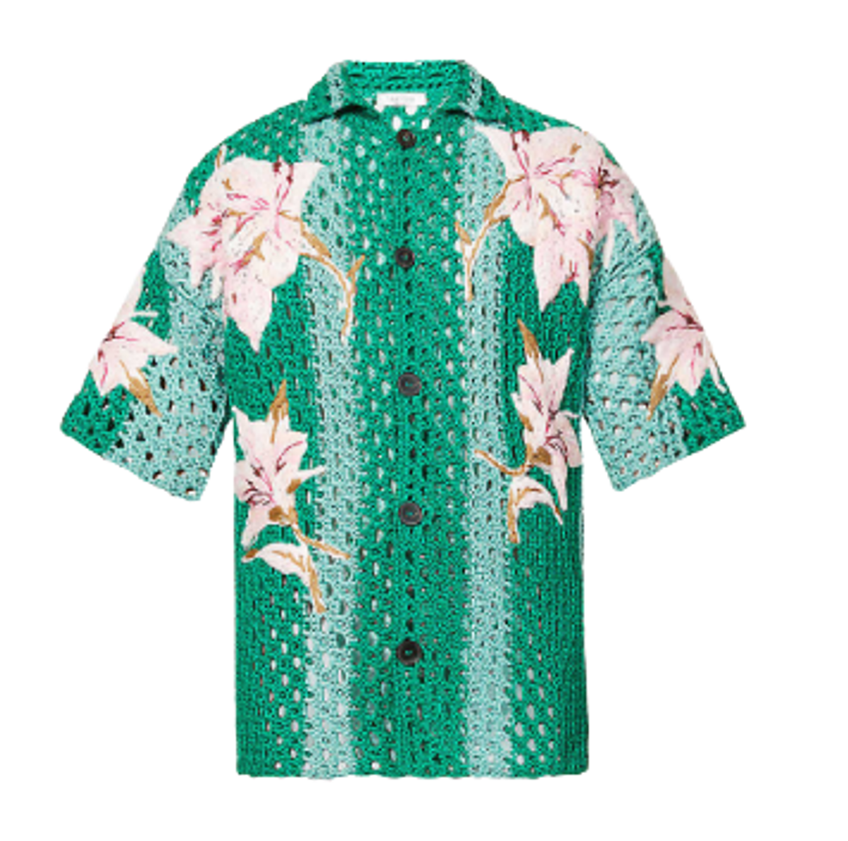 Valentino Floral Pattern Crochet Cotton Knit Shirt