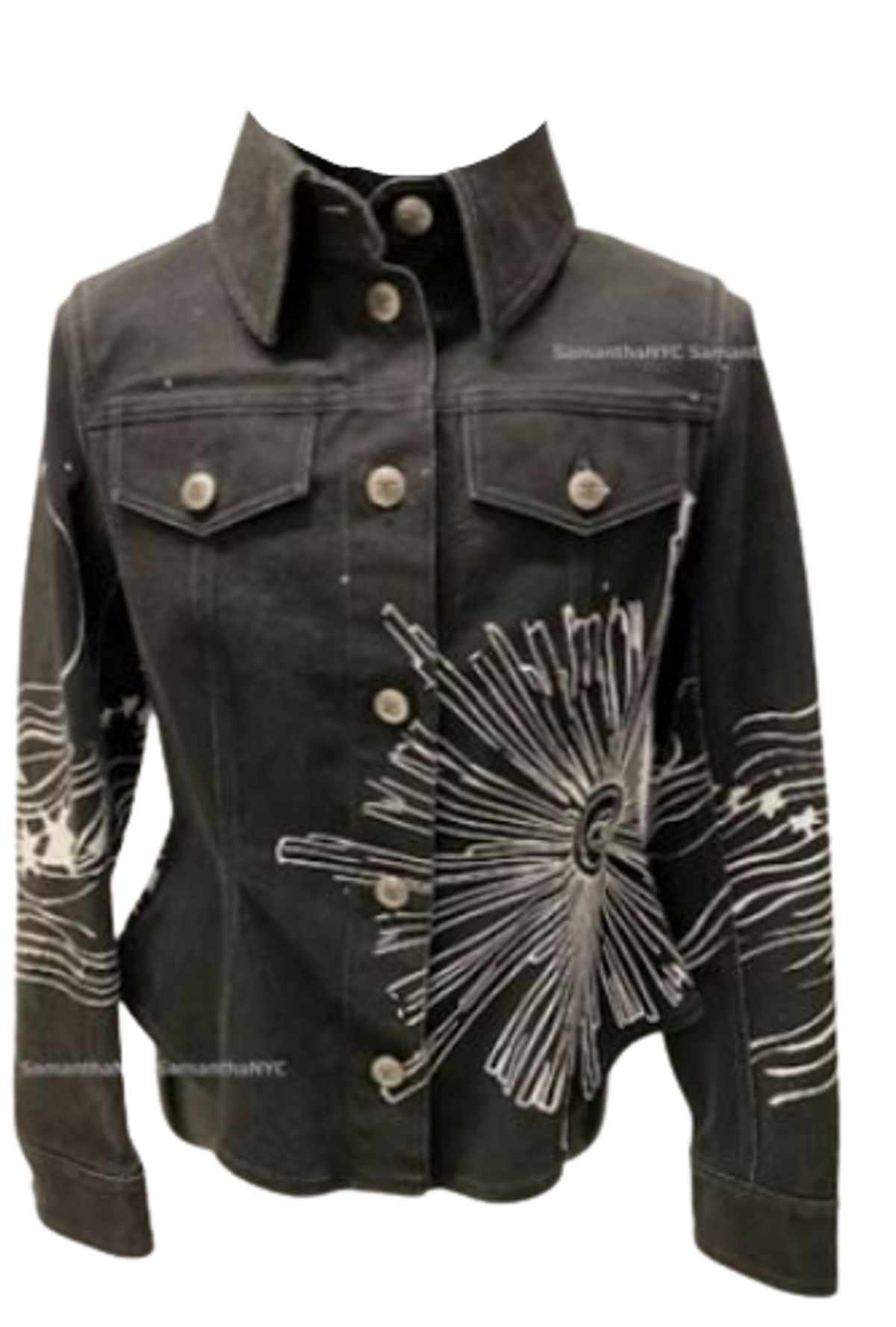 Chanel Bridal Logo Front Button Star Denim Jacket