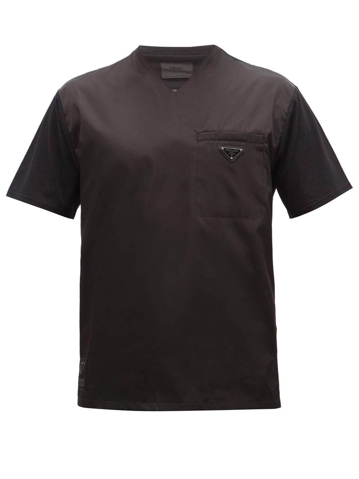 Prada Triangle Logo-Plaque Nylon Black T-Shirt